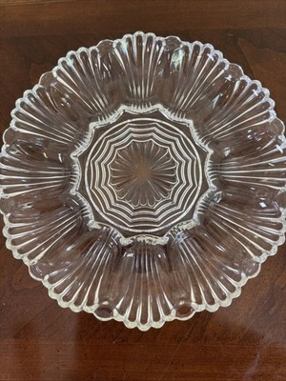Vintage Clear Glass Deviled Egg Shellfish Platter Tray ~10" Diameter - Picture 4 of 6